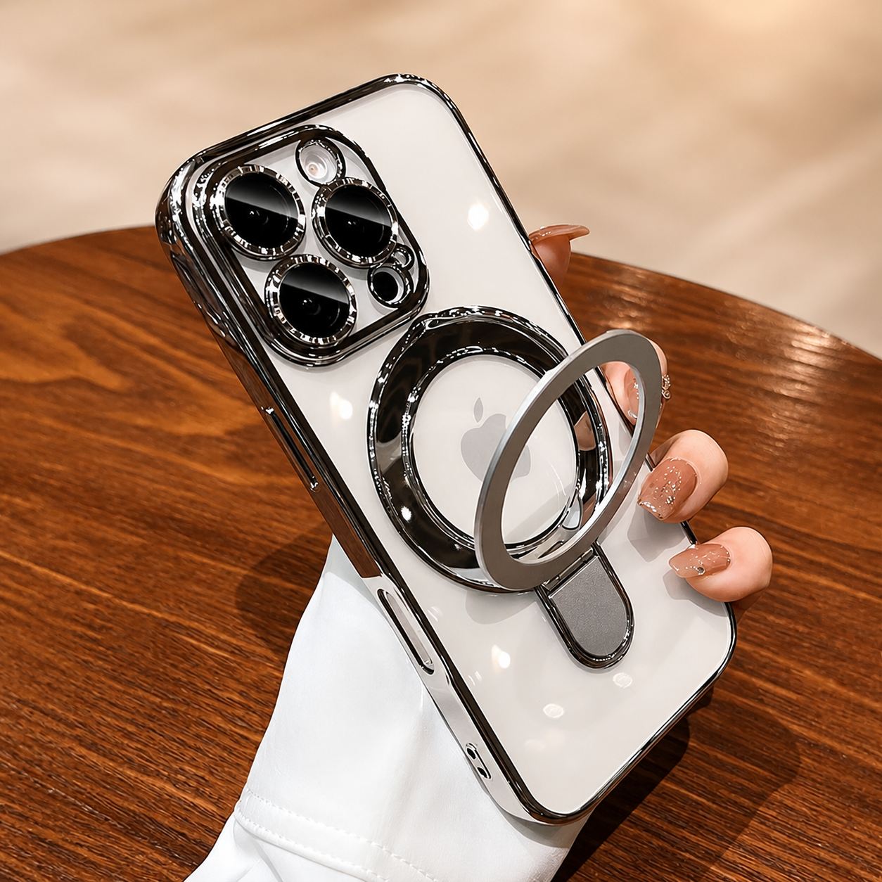 Premium iPhone Case MagSafe Compatible Transparent Acrylic Cover Built-in Stand Shockproof Slim Design
