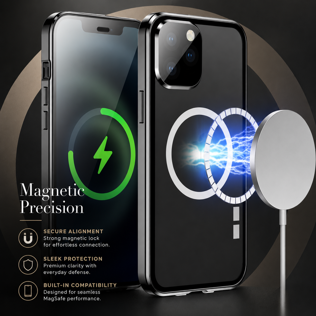 Premium iPhone Case MagSafe Compatible Transparent Aluminum Frame Cover Full Protection