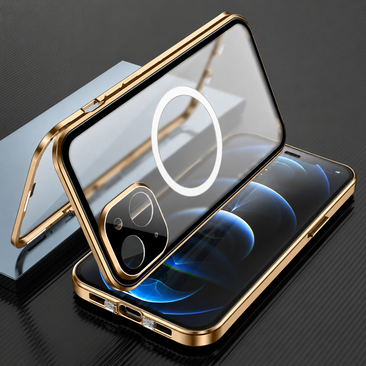 Premium iPhone Case MagSafe Compatible Transparent Aluminum Frame Cover Full Protection