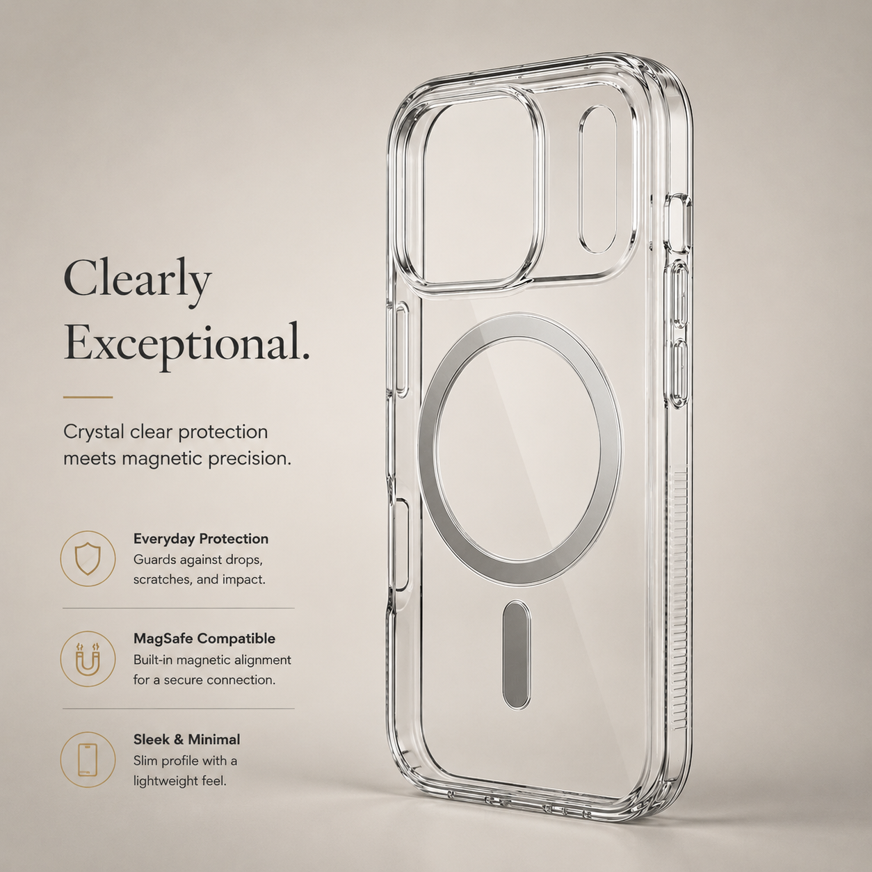 Premium iPhone Case MagSafe Compatible Transparent Clear Protective Phone Cover Slim Shockproof Lightweight Full Coverage