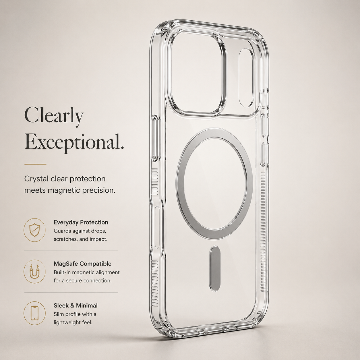 Premium iPhone Case MagSafe Compatible Transparent Clear Protective Phone Cover Slim Shockproof Lightweight Full Coverage
