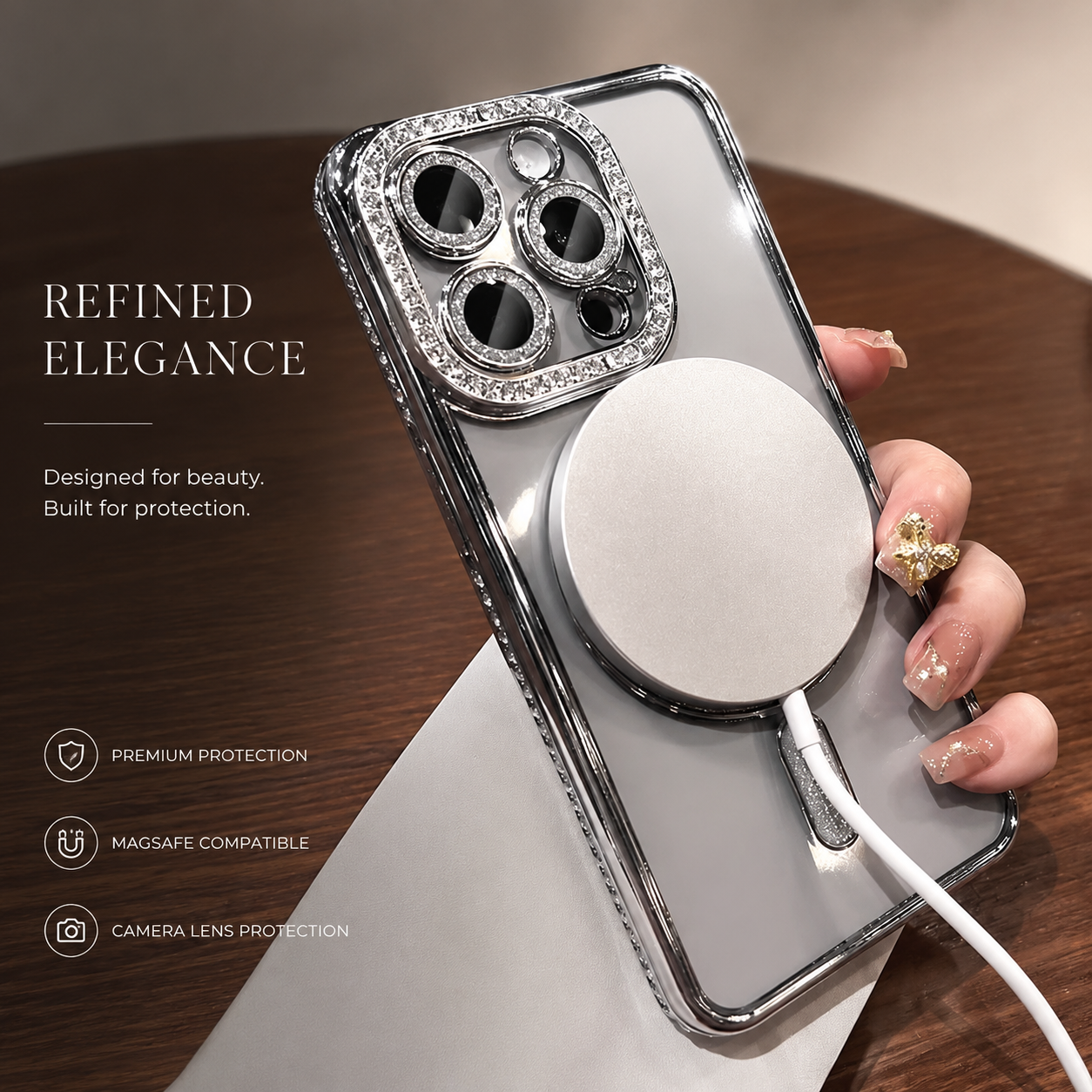 Premium iPhone Case MagSafe Compatible Transparent Glitter Diamond Cover Shockproof Bumper Ultra Thin Protection