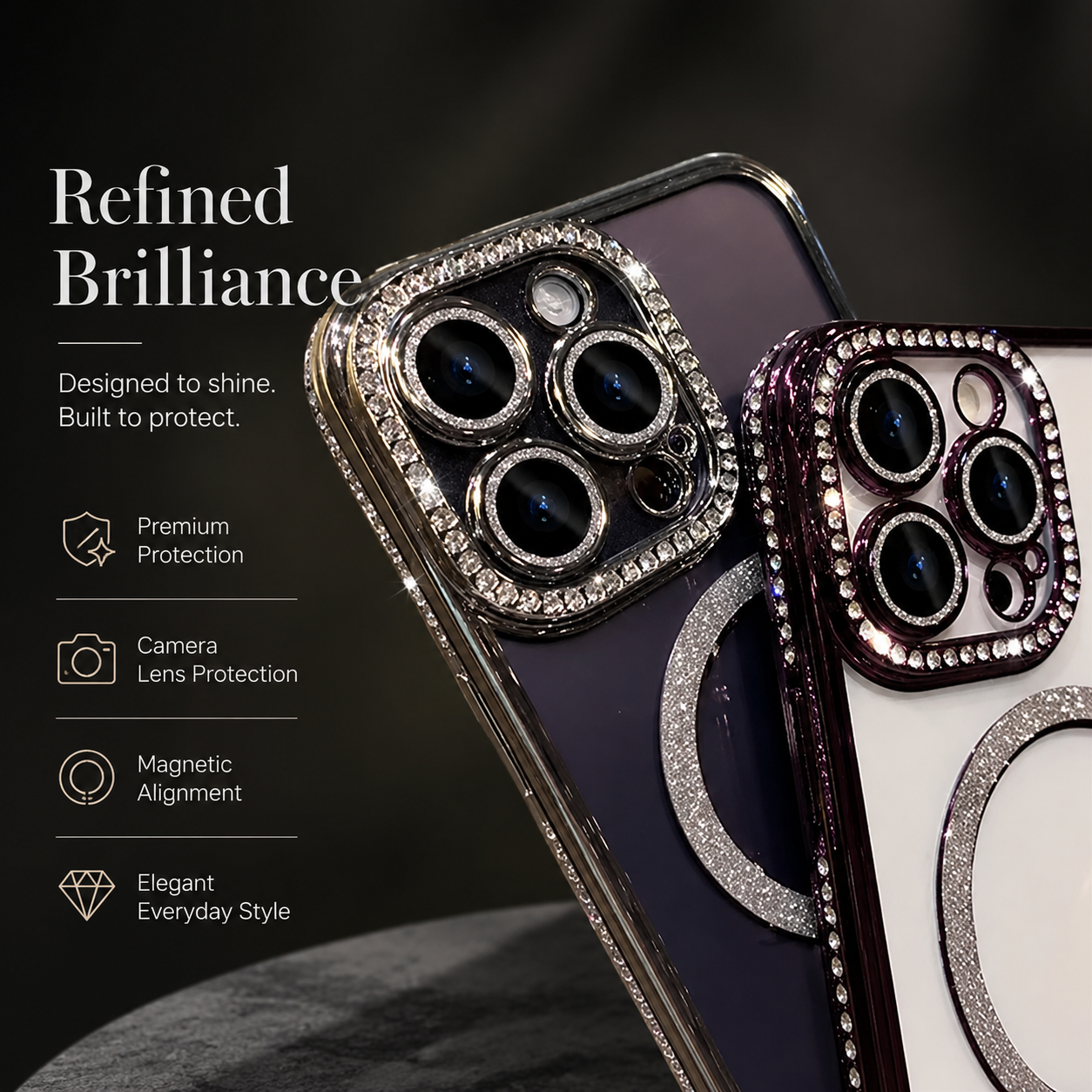 Premium iPhone Case MagSafe Compatible Transparent Glitter Diamond Cover Shockproof Bumper Ultra Thin Protection