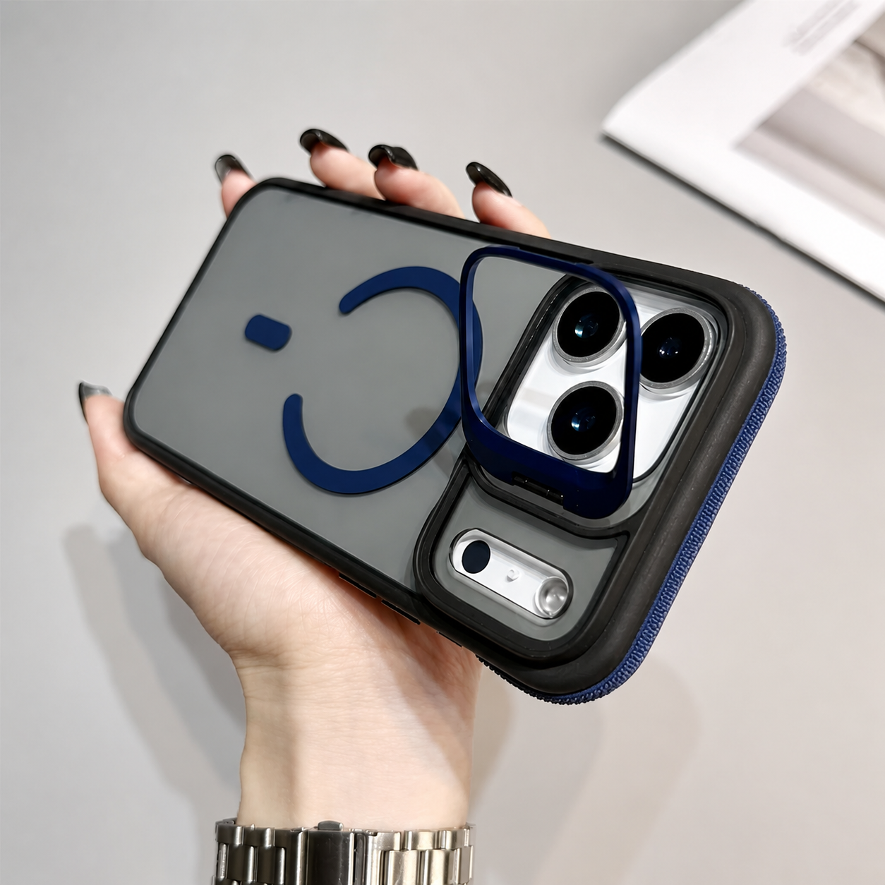 Premium iPhone Case MagSafe Compatible Transparent Matte Cover Built-in Kickstand Shockproof Camera Lens Protection