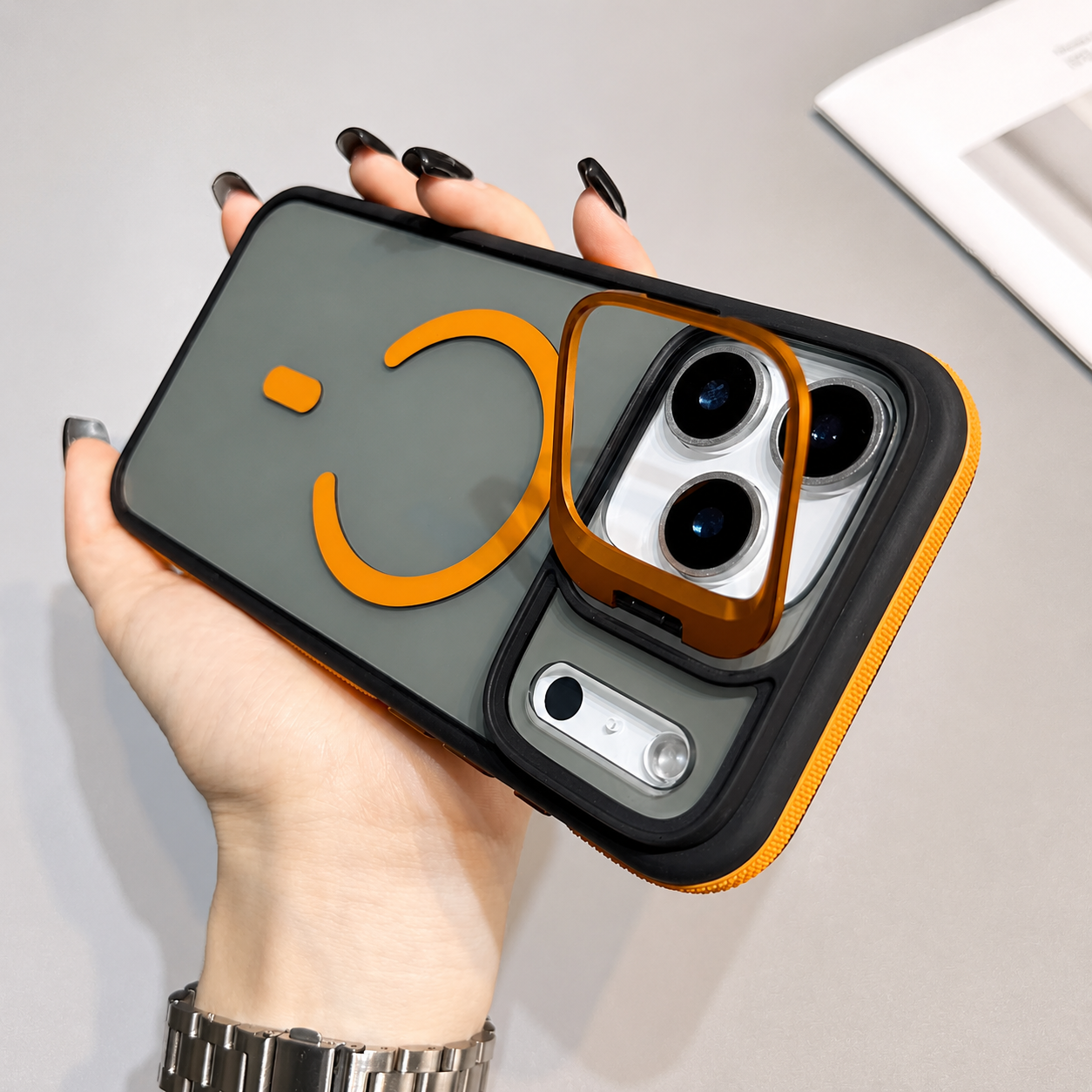 Premium iPhone Case MagSafe Compatible Transparent Matte Cover Built-in Kickstand Shockproof Camera Lens Protection