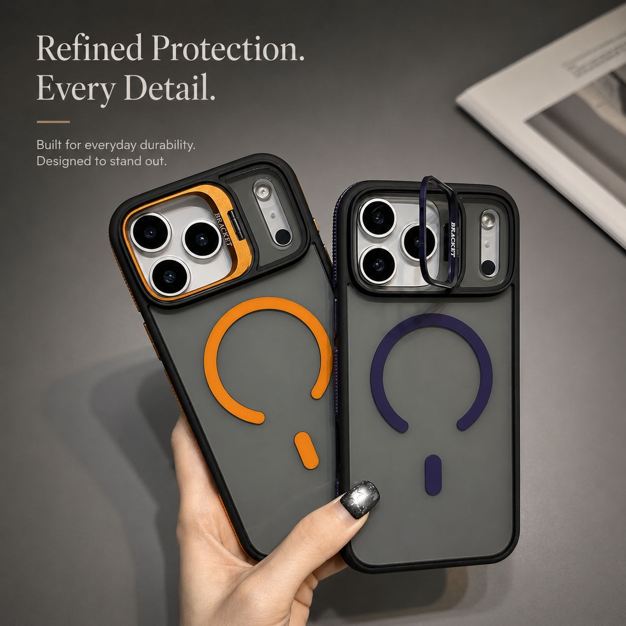 Premium iPhone Case MagSafe Compatible Transparent Matte Cover Built-in Kickstand Shockproof Camera Lens Protection