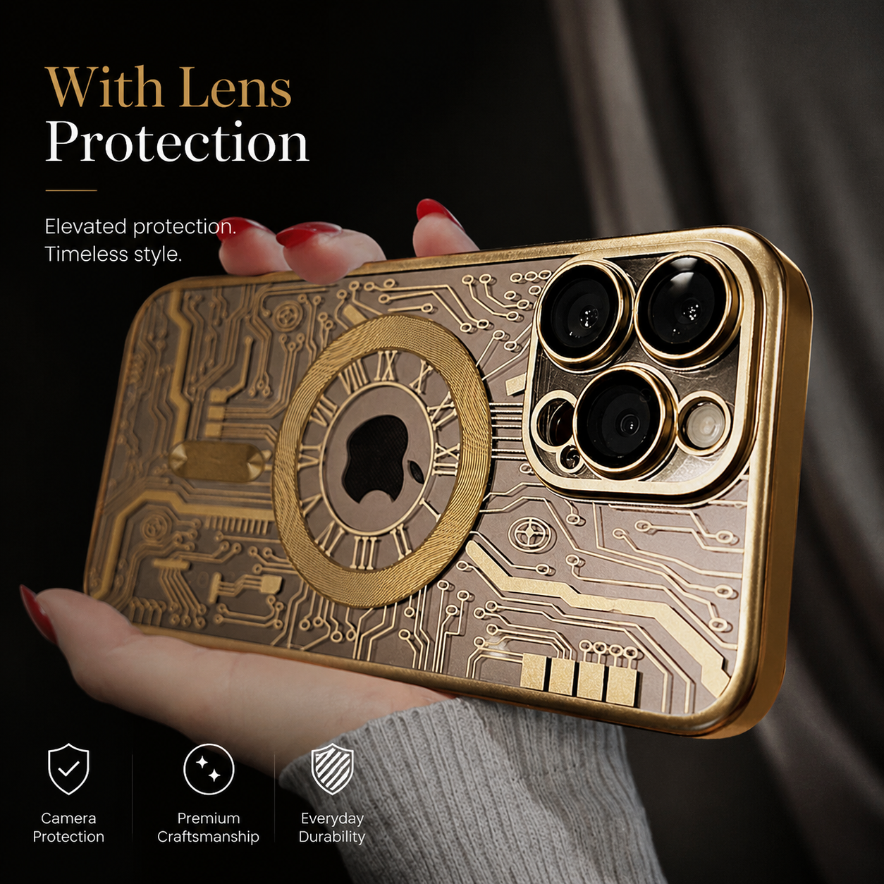 Premium iPhone Case MagSafe Compatible Transparent Mechanical Texture Cover Shockproof Bumper Protection