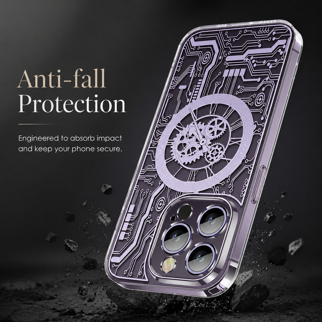 Premium iPhone Case MagSafe Compatible Transparent Mechanical Texture Cover Shockproof Bumper Protection