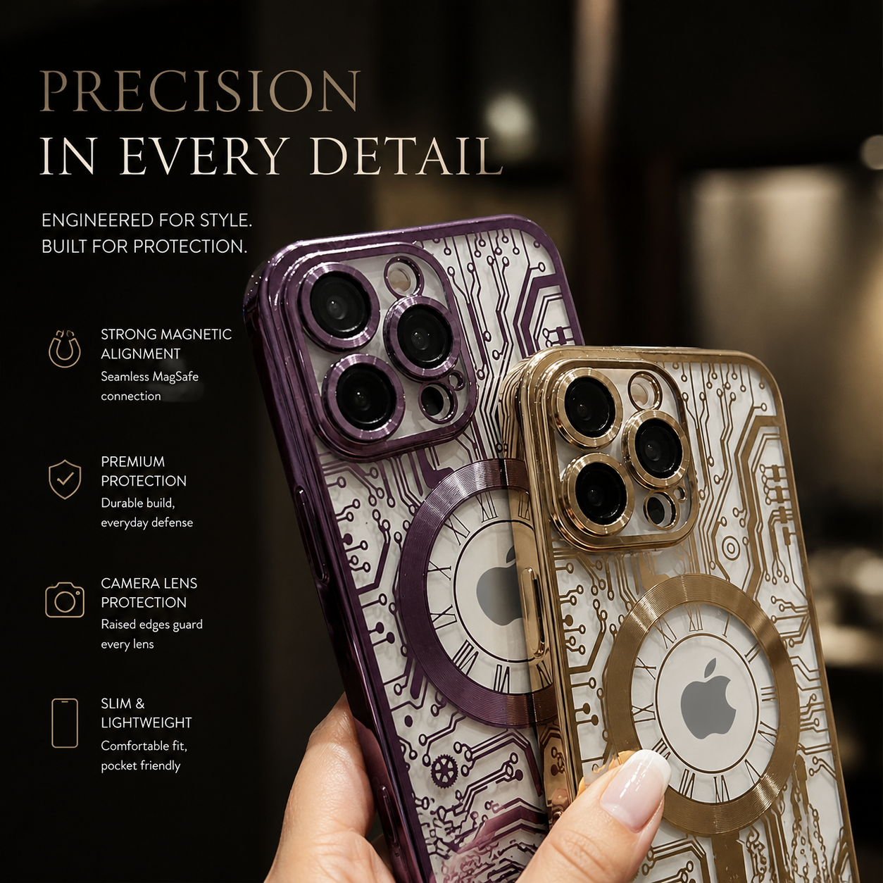 Premium iPhone Case MagSafe Compatible Transparent Mechanical Texture Cover Shockproof Bumper Protection