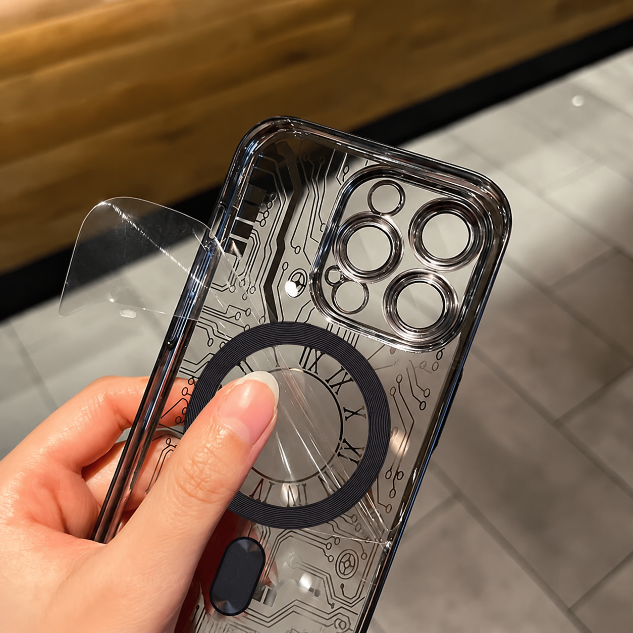 Premium iPhone Case MagSafe Compatible Transparent Mechanical Texture Cover Shockproof Bumper Protection