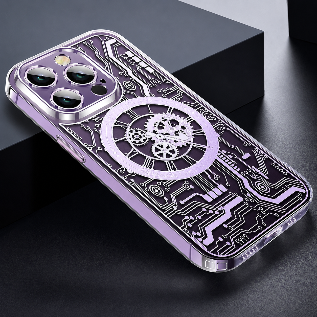 Premium iPhone Case MagSafe Compatible Transparent Mechanical Texture Cover Shockproof Bumper Protection