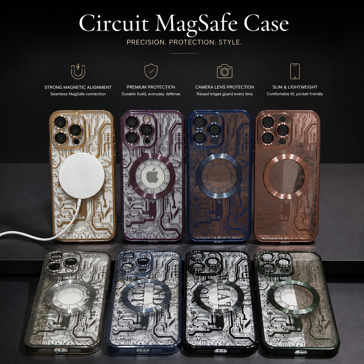 Premium iPhone Case MagSafe Compatible Transparent Mechanical Texture Cover Shockproof Bumper Protection