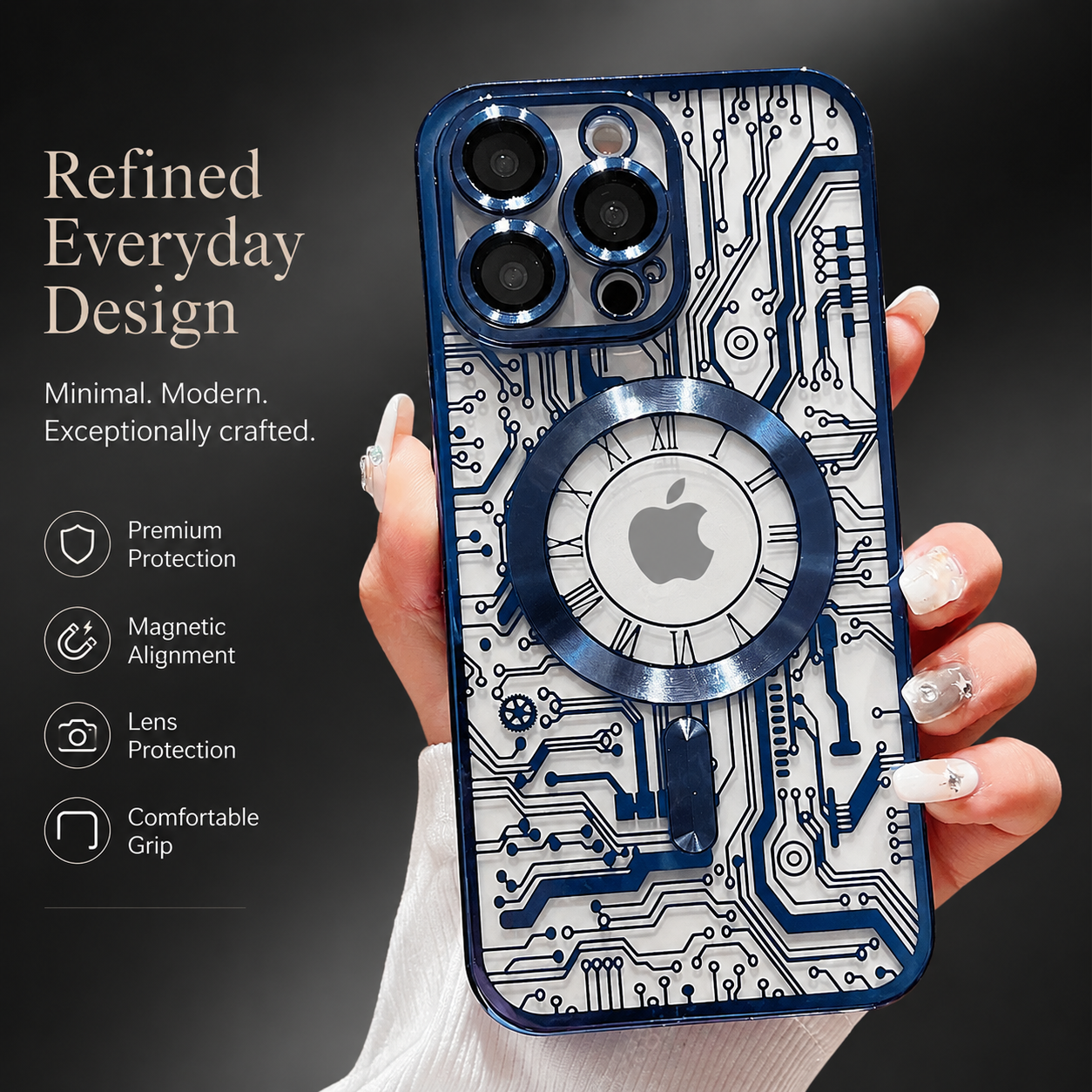 Premium iPhone Case MagSafe Compatible Transparent Mechanical Texture Cover Shockproof Bumper Protection