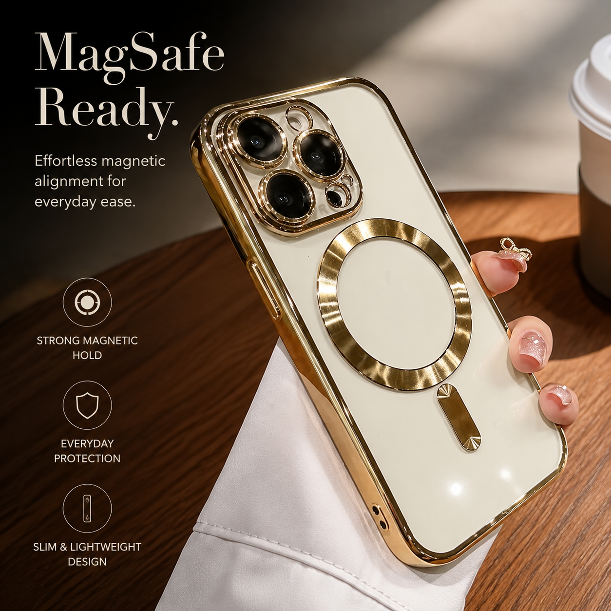 Premium iPhone Case MagSafe Compatible Transparent TPU Cover Desert Gold Shockproof Slim Design