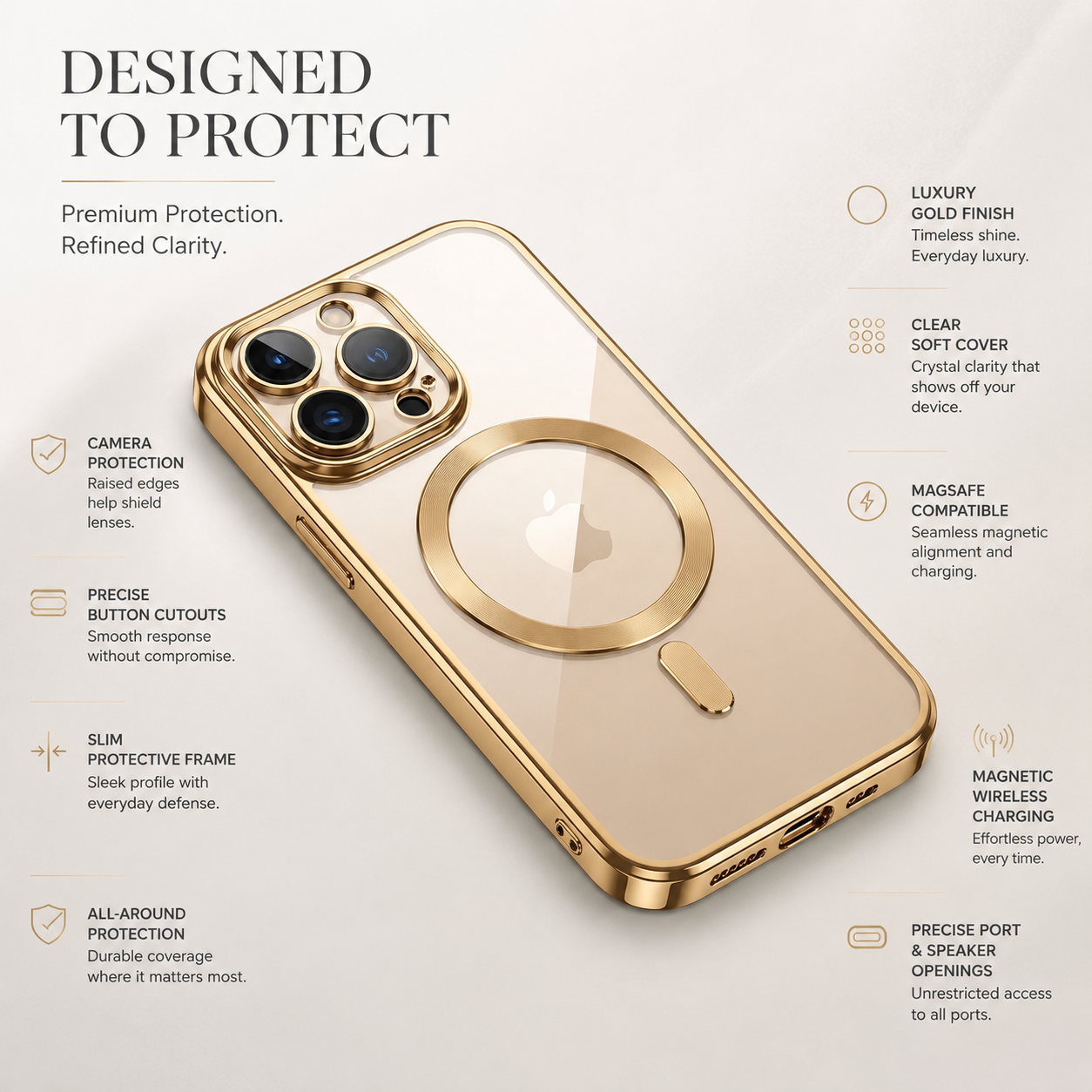Premium iPhone Case MagSafe Compatible Transparent TPU Cover Desert Gold Shockproof Slim Design