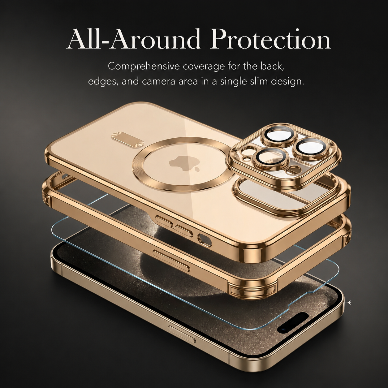Premium iPhone Case MagSafe Compatible Transparent TPU Cover Desert Gold Shockproof Slim Design