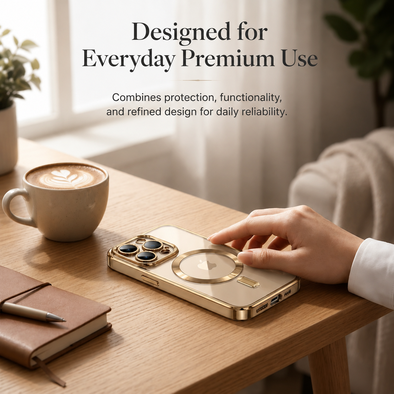 Premium iPhone Case MagSafe Compatible Transparent TPU Cover Desert Gold Shockproof Slim Design