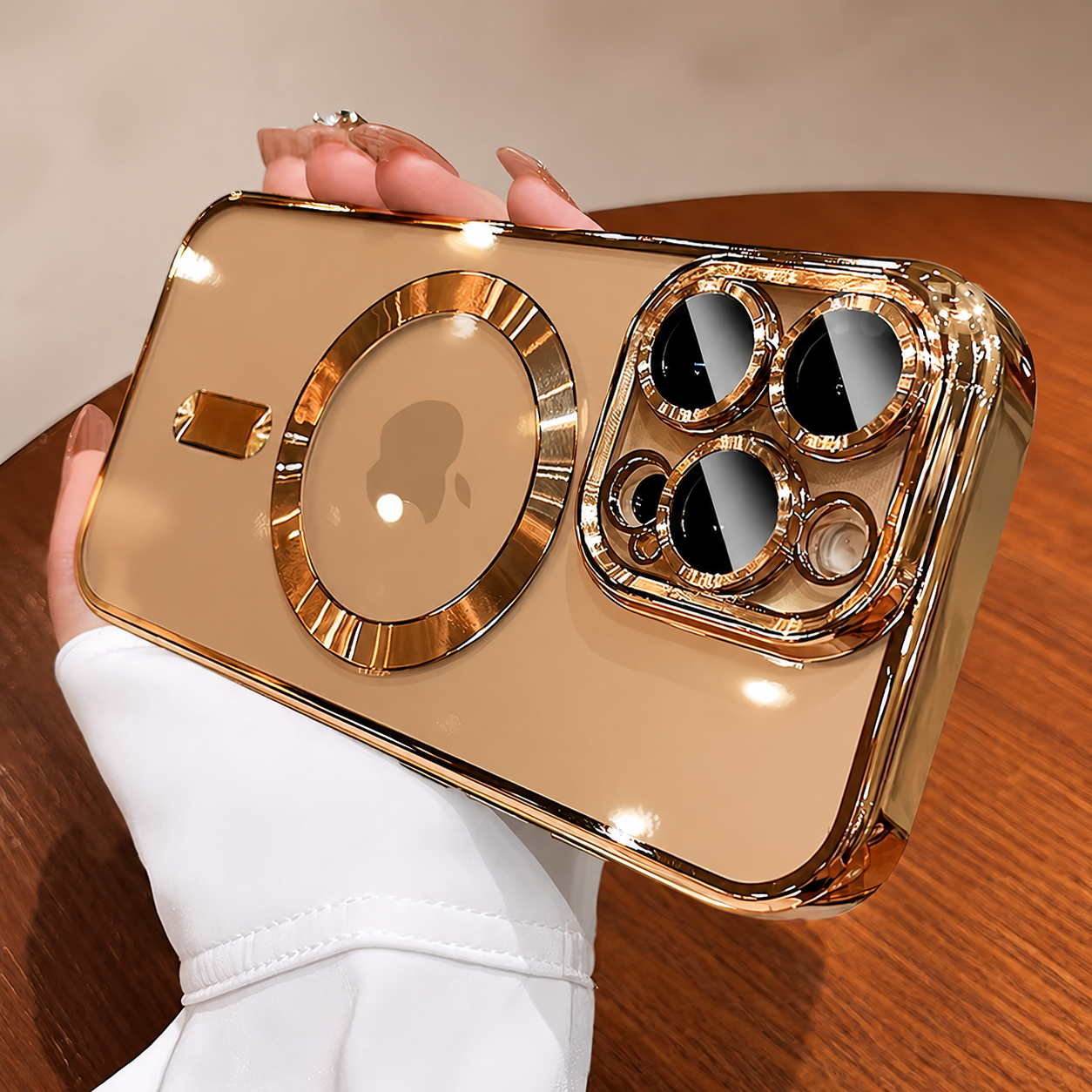 Premium iPhone Case MagSafe Compatible Transparent TPU Cover Desert Gold Shockproof Slim Design
