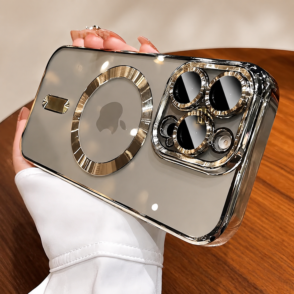 Premium iPhone Case MagSafe Compatible Transparent TPU Cover Desert Gold Shockproof Slim Design