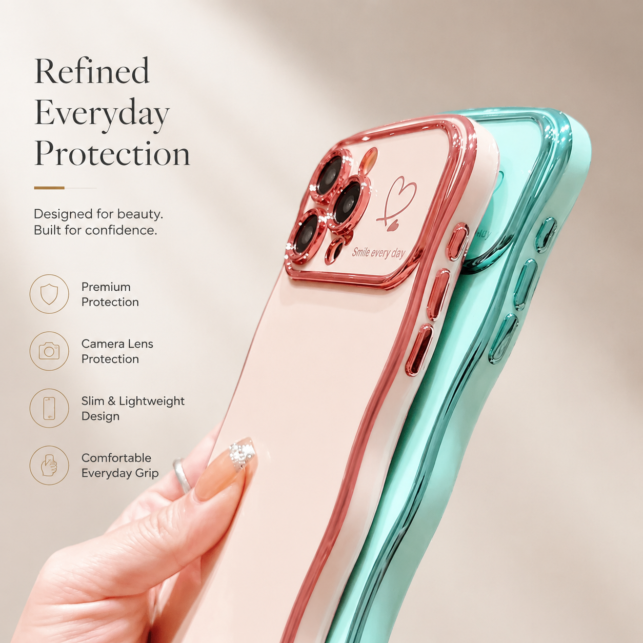 Premium iPhone Case MagSafe Compatible Transparent Wave Heart Cover Shockproof Camera Lens Protection Ultra Thin Design