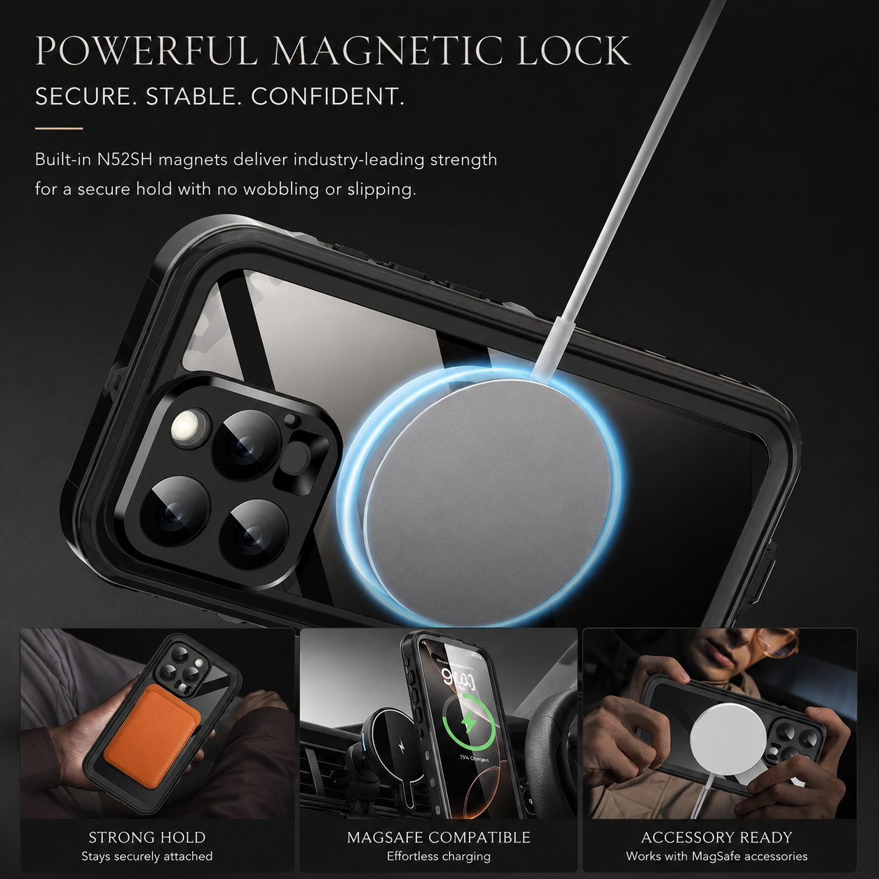 Premium iPhone Case MagSafe Compatible Waterproof IP68 Cover 360° Full Body Shockproof Protection