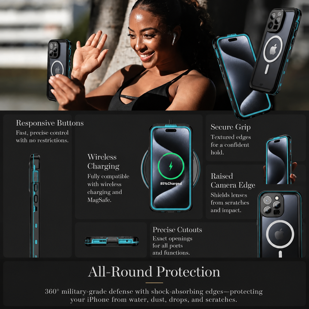 Premium iPhone Case MagSafe Compatible Waterproof IP68 Cover 360° Full Body Shockproof Protection