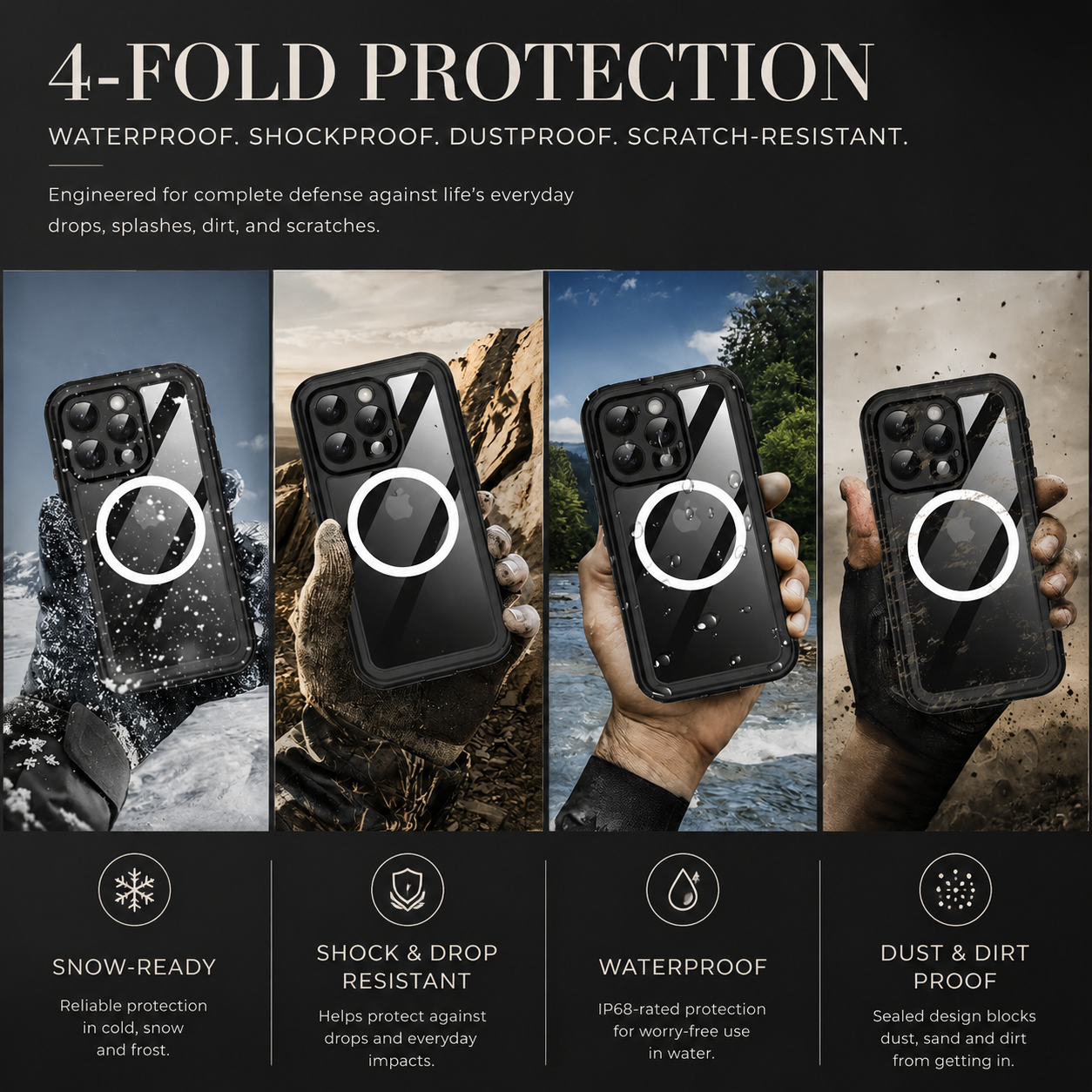 Premium iPhone Case MagSafe Compatible Waterproof IP68 Cover 360° Full Body Shockproof Protection