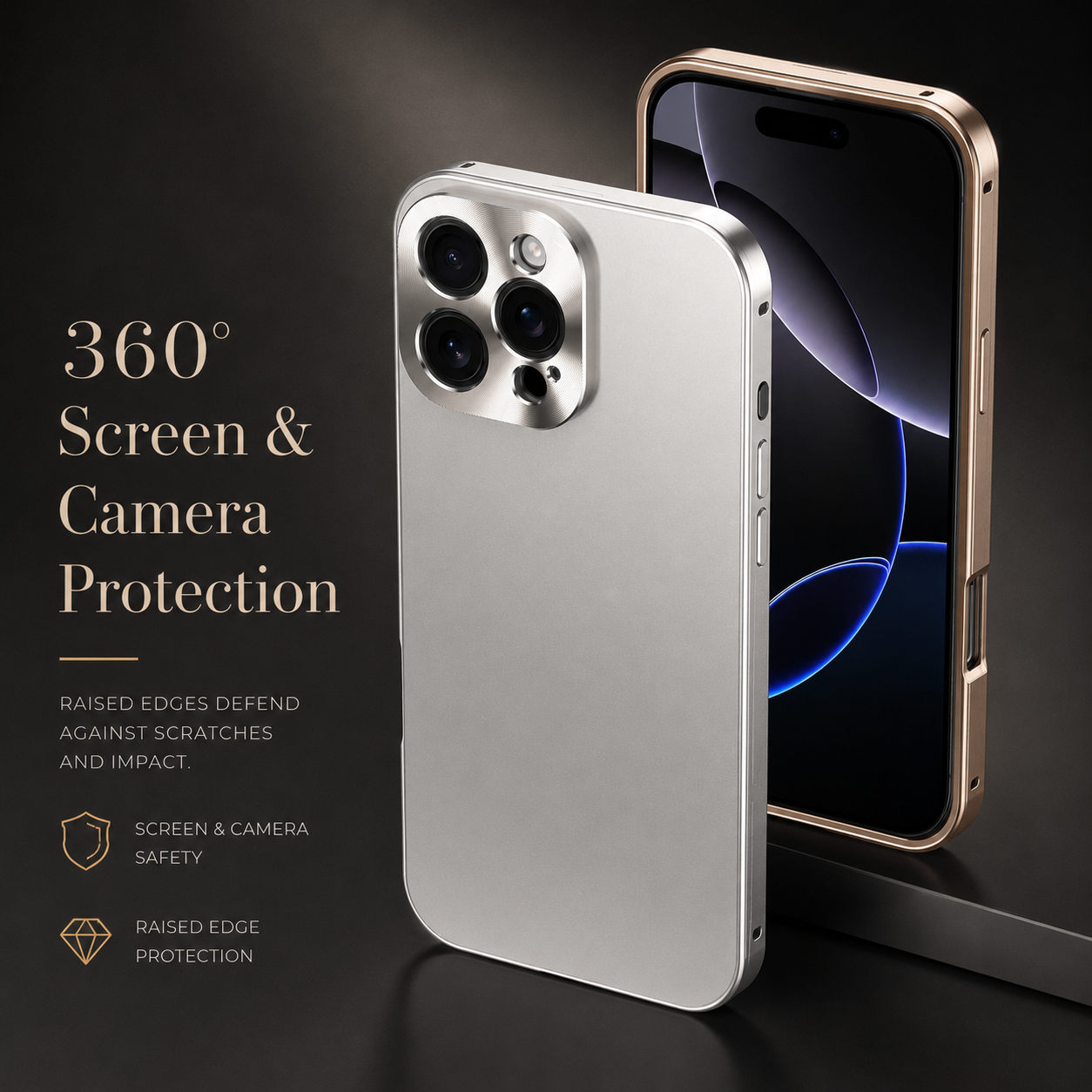 Premium iPhone Case Magnetic Aluminum Frame Shockproof Protective Cover Full Camera Lens Protection Slim Metal Design Wireless Charging Compatible
