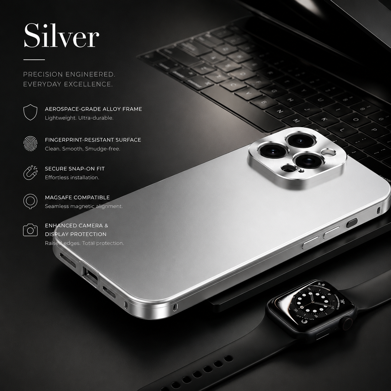 Premium iPhone Case Magnetic Aluminum Frame Shockproof Protective Cover Full Camera Lens Protection Slim Metal Design Wireless Charging Compatible