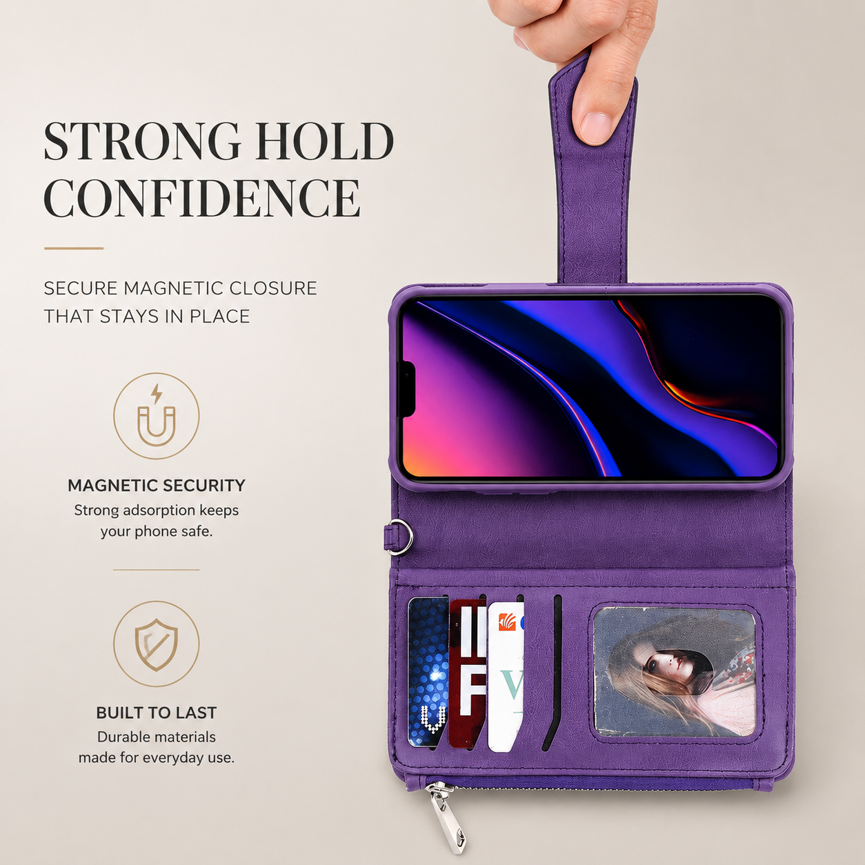 Premium iPhone Case Magnetic Detachable Wallet Flip Cover PU Leather Card Holder Stand Feature Full Protection