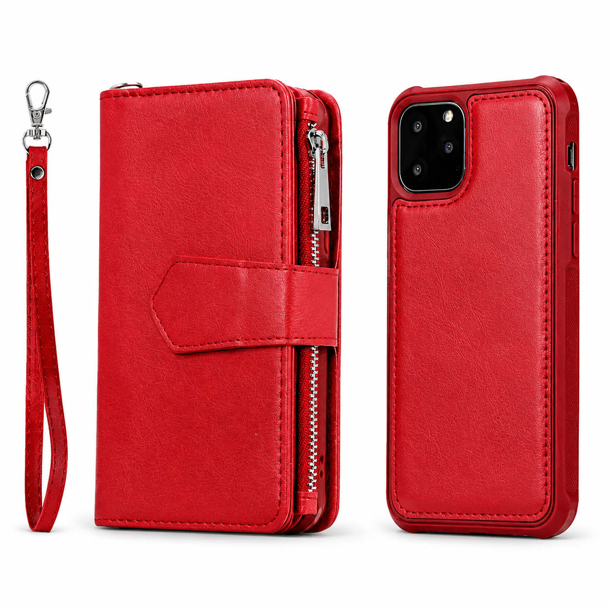 Premium iPhone Case Magnetic Detachable Wallet Flip Cover PU Leather Card Holder Stand Feature Full Protection