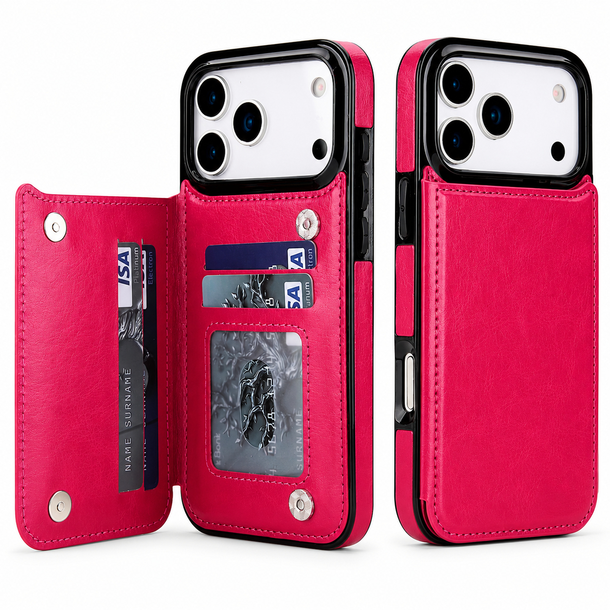 Premium iPhone Case Magnetic Flip Wallet Cover Faux Leather Card Holder Kickstand Shockproof Full Protection