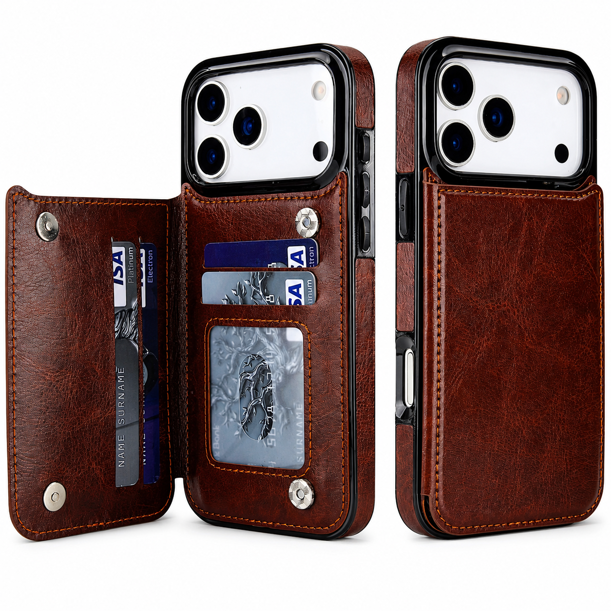 Premium iPhone Case Magnetic Flip Wallet Cover Faux Leather Card Holder Kickstand Shockproof Full Protection