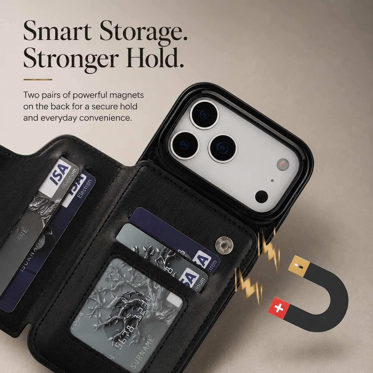 Premium iPhone Case Magnetic Flip Wallet Cover Faux Leather Card Holder Kickstand Shockproof Full Protection