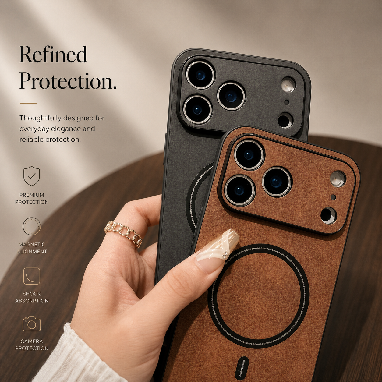 Premium iPhone Case Magnetic Leather Cover MagSafe Compatible Wireless Charging Shockproof Slim Full Coverage