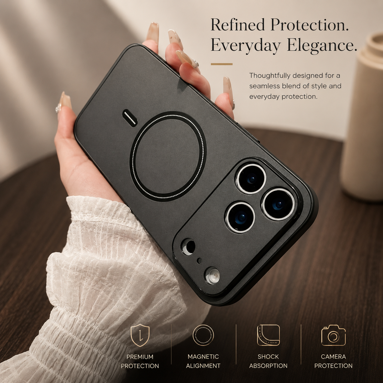Premium iPhone Case Magnetic Leather Cover MagSafe Compatible Wireless Charging Shockproof Slim Full Coverage