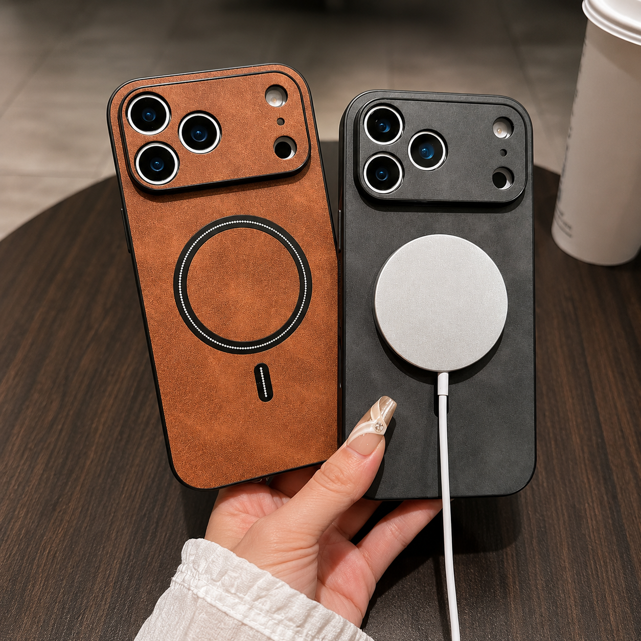 Premium iPhone Case Magnetic Leather Cover MagSafe Compatible Wireless Charging Shockproof Slim Full Coverage