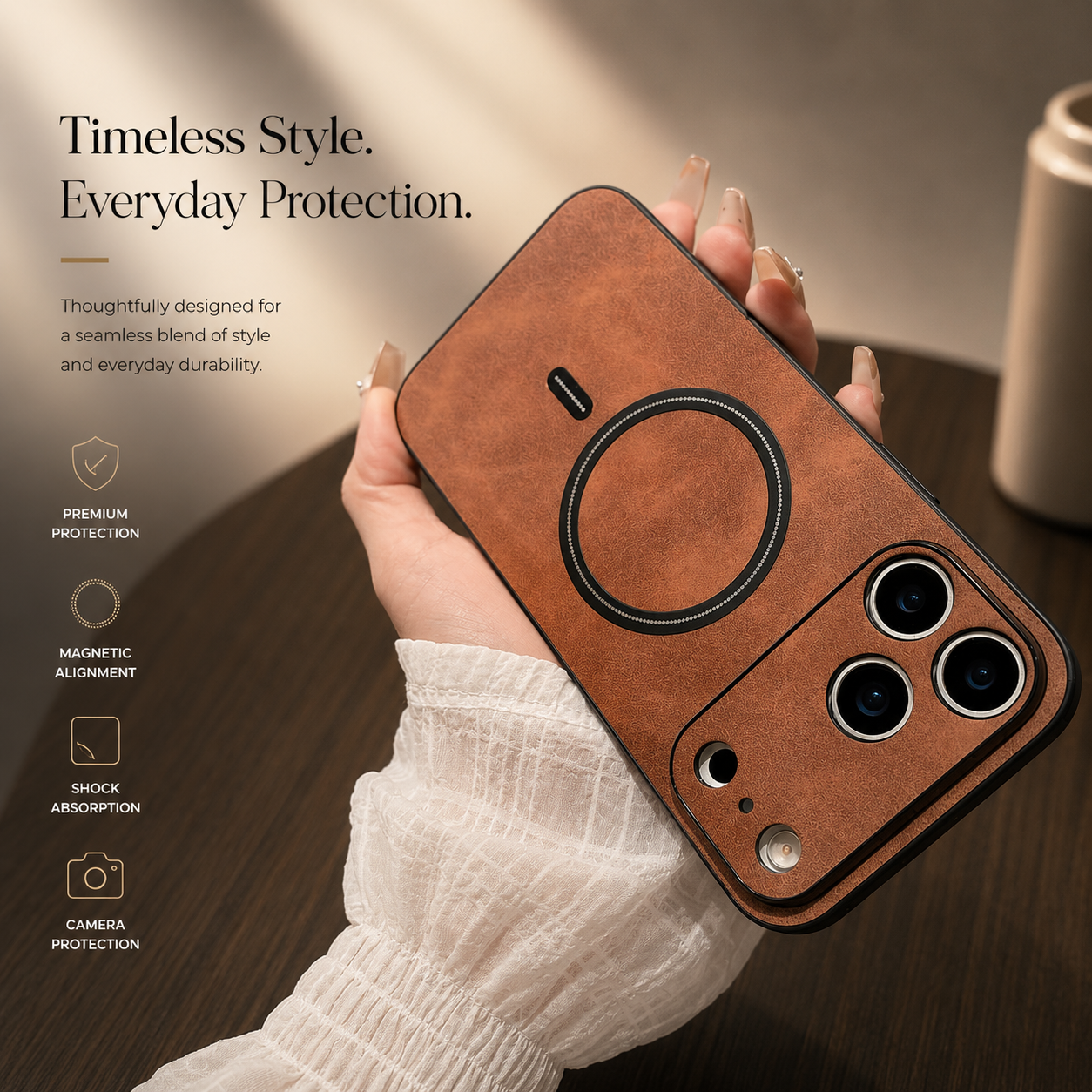 Premium iPhone Case Magnetic Leather Cover MagSafe Compatible Wireless Charging Shockproof Slim Full Coverage