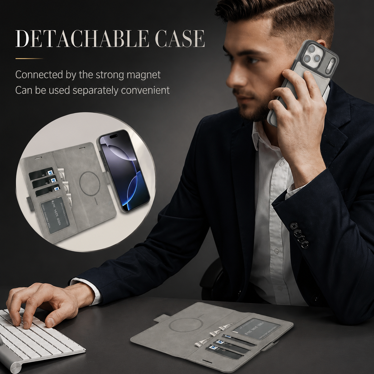 Premium iPhone Case Magnetic Leather Wallet Cover Flip Card Holder MagSafe Dual Layer Shockproof Matte Protection