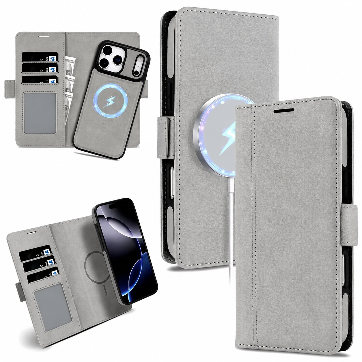 Premium iPhone Case Magnetic Leather Wallet Cover Flip Card Holder MagSafe Dual Layer Shockproof Matte Protection