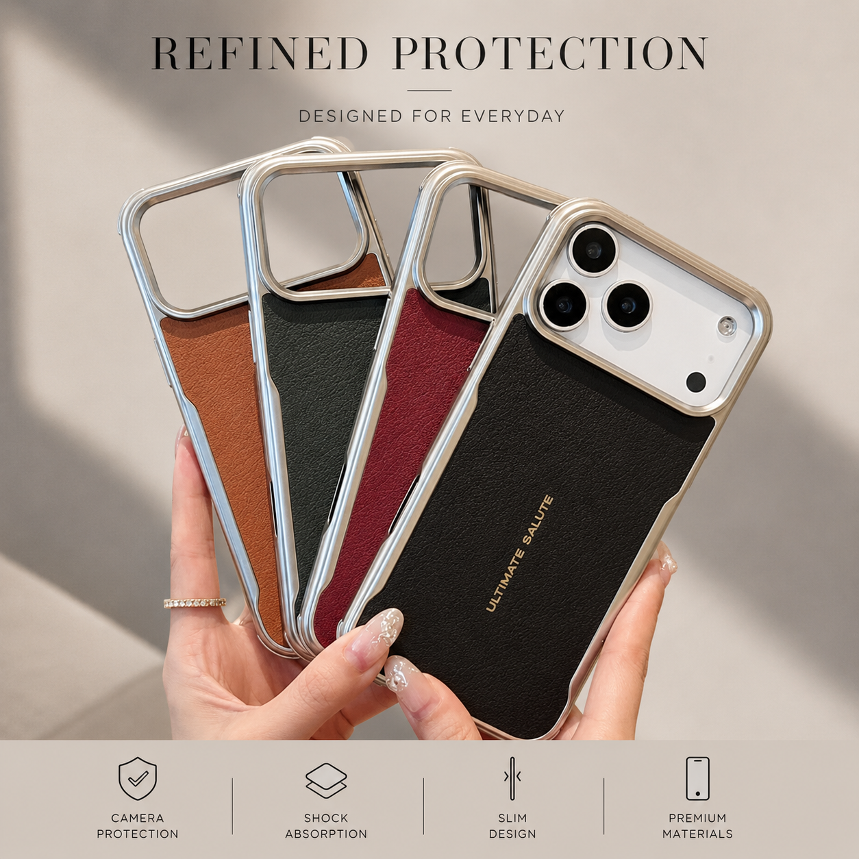 Premium iPhone Case Magnetic PU Leather Cover Metal Frame Shockproof Luxury Protective Case