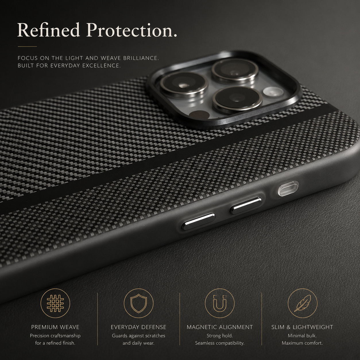 Premium iPhone Case Matte Carbon Fiber Magnetic Shockproof Hybrid Protective Cover with Metal Camera Frame