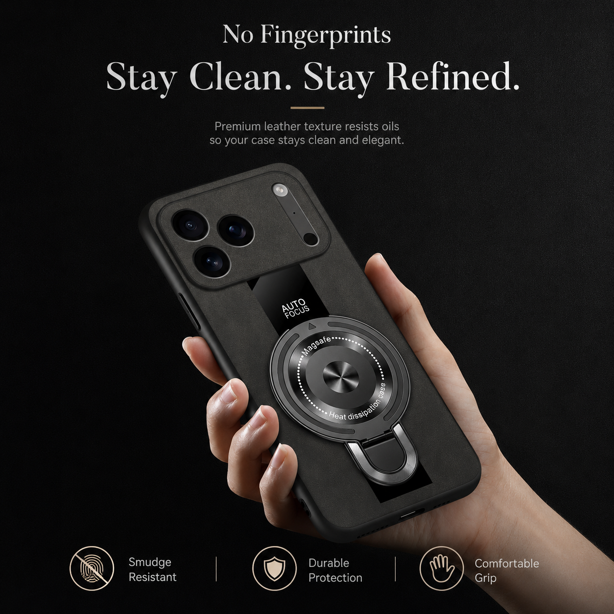 Premium iPhone Case Matte Fiber MagSafe Compatible Magnetic Ring Stand Shockproof Protective Cover