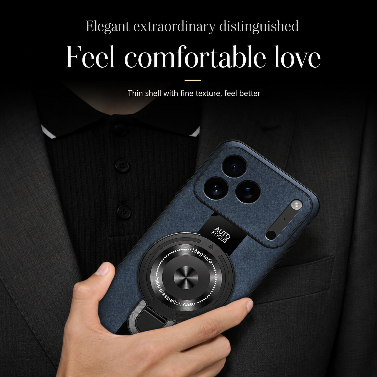 Premium iPhone Case Matte Fiber MagSafe Compatible Magnetic Ring Stand Shockproof Protective Cover