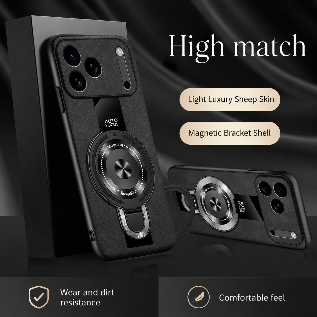 Premium iPhone Case Matte Fiber MagSafe Compatible Magnetic Ring Stand Shockproof Protective Cover
