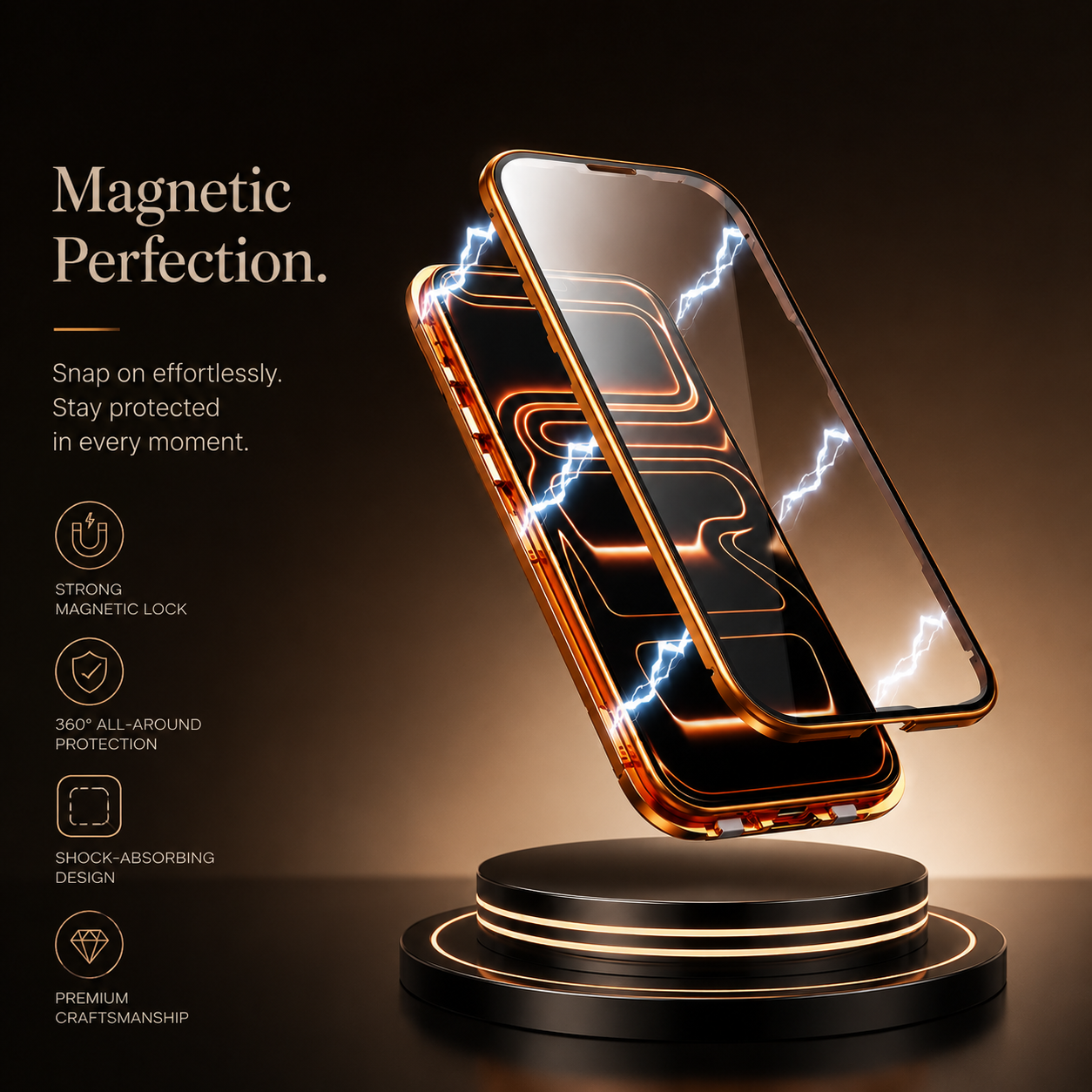 Premium iPhone Case Metal Magnetic Double Sided Glass Cover Full Protection Snap Lock Bumper Protective Case
