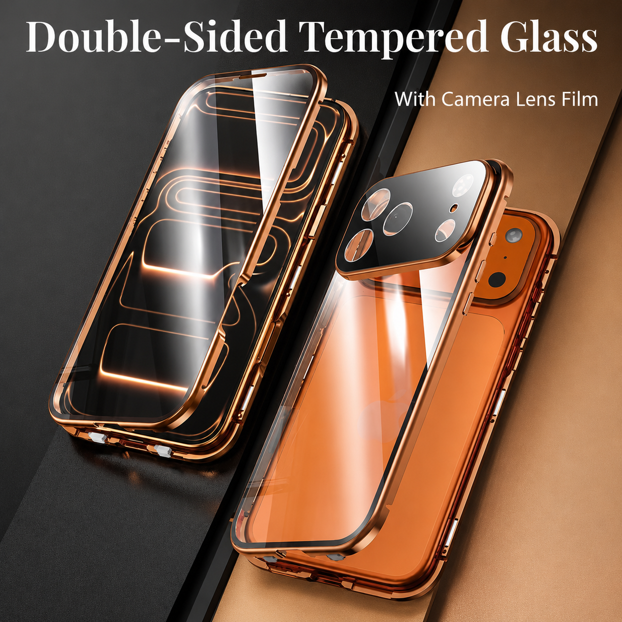 Premium iPhone Case Metal Magnetic Double Sided Glass Cover Full Protection Snap Lock Bumper Protective Case
