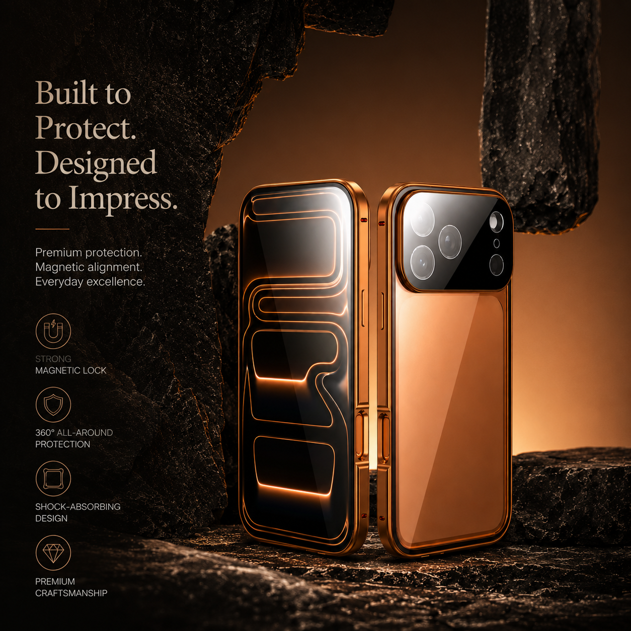 Premium iPhone Case Metal Magnetic Double Sided Glass Cover Full Protection Snap Lock Bumper Protective Case