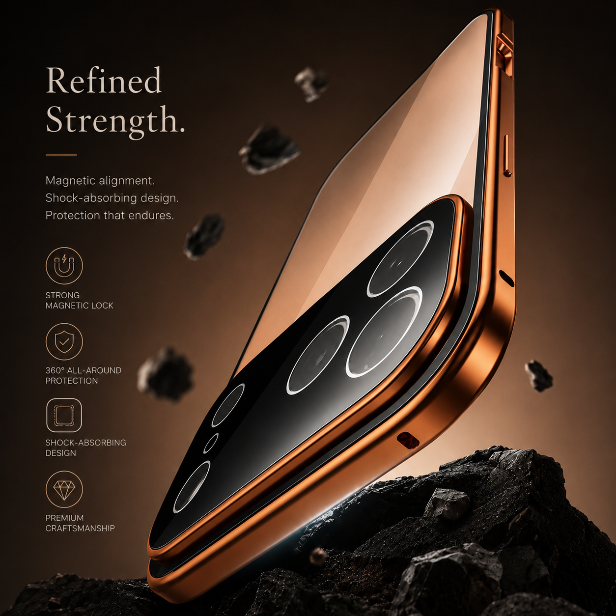 Premium iPhone Case Metal Magnetic Double Sided Glass Cover Full Protection Snap Lock Bumper Protective Case