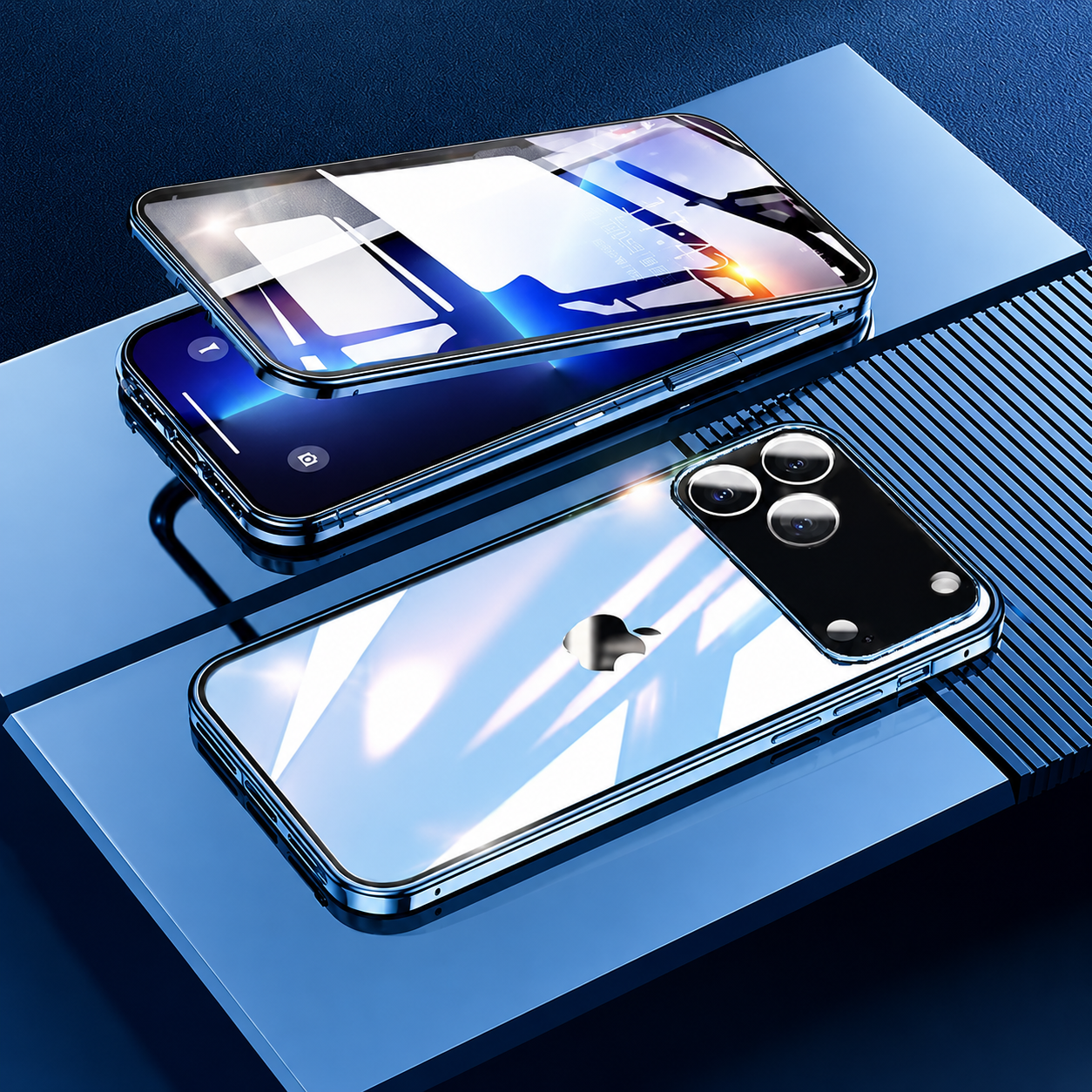 Premium iPhone Case Metal Magnetic Double Sided Glass Cover Full Protection Snap Lock Bumper Protective Case